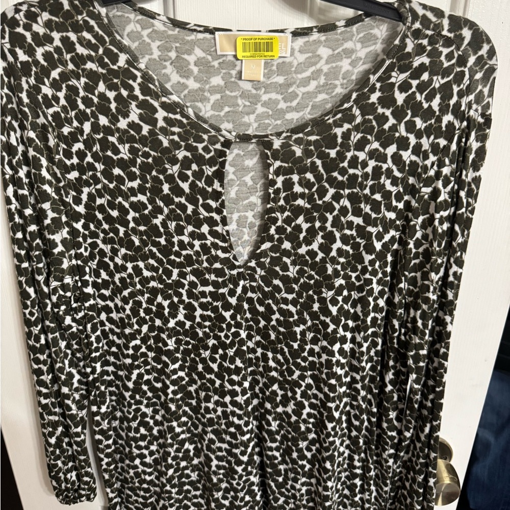 Michael Kors Black and White Patterned Long Sleeve Top